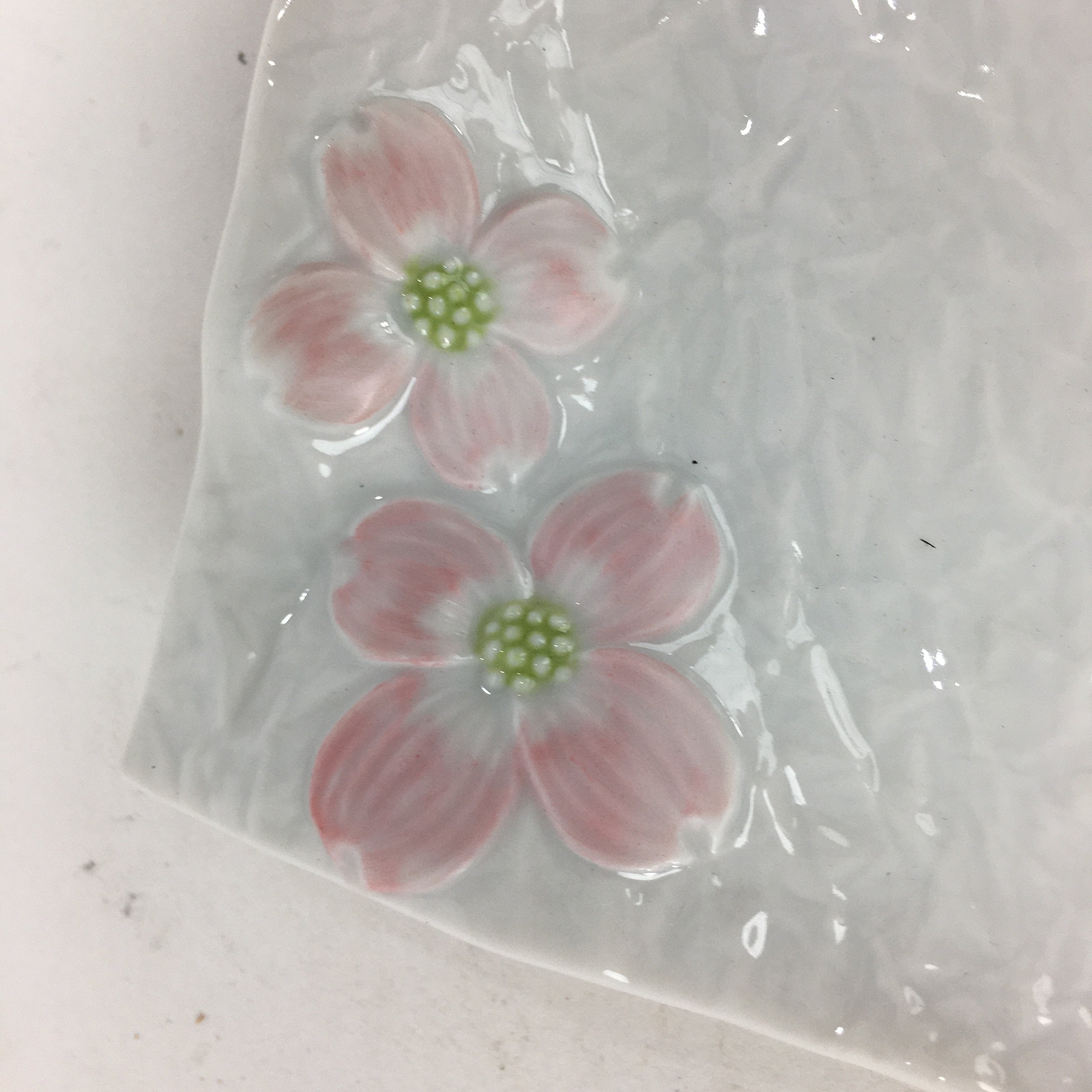 Japanese Porcelain Square Plate Vtg Pink Flower Crumpled Design Kozara QT118