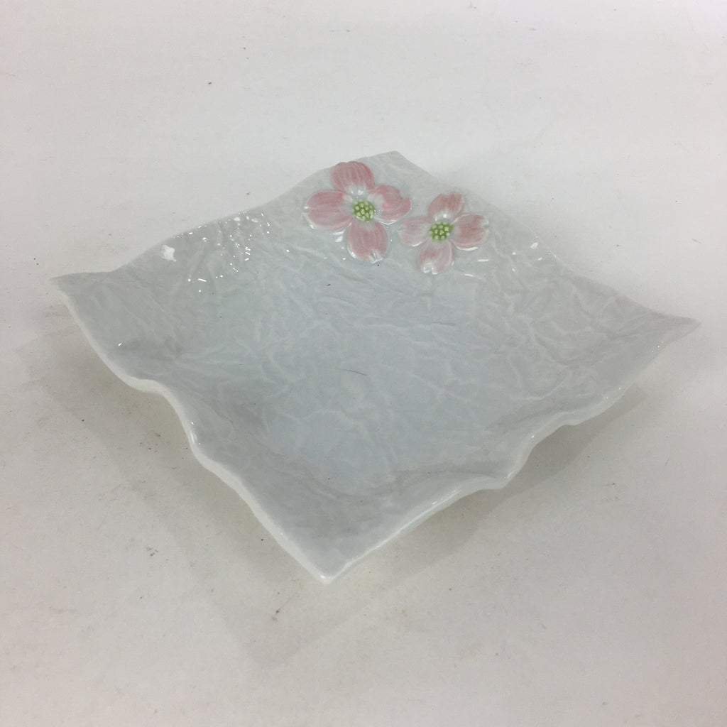 Japanese Porcelain Square Plate Vtg Pink Flower Crumpled Design Kozara QT118