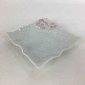 Japanese Porcelain Square Plate Vtg Pink Flower Crumpled Design Kozara QT118