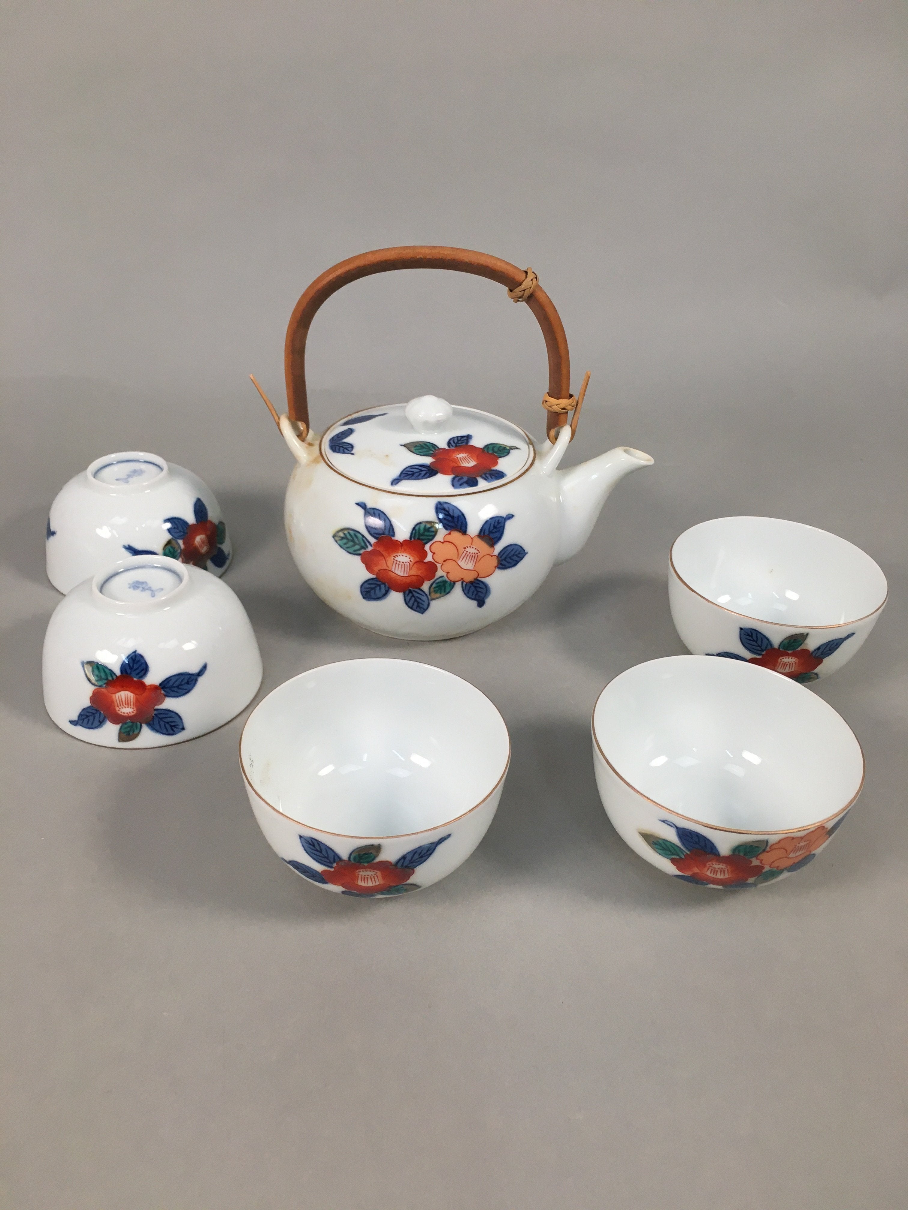 Japanese Porcelain Tea Set Arita ware Cup Pot Vtg Yunomi Kyusu Sencha PX533