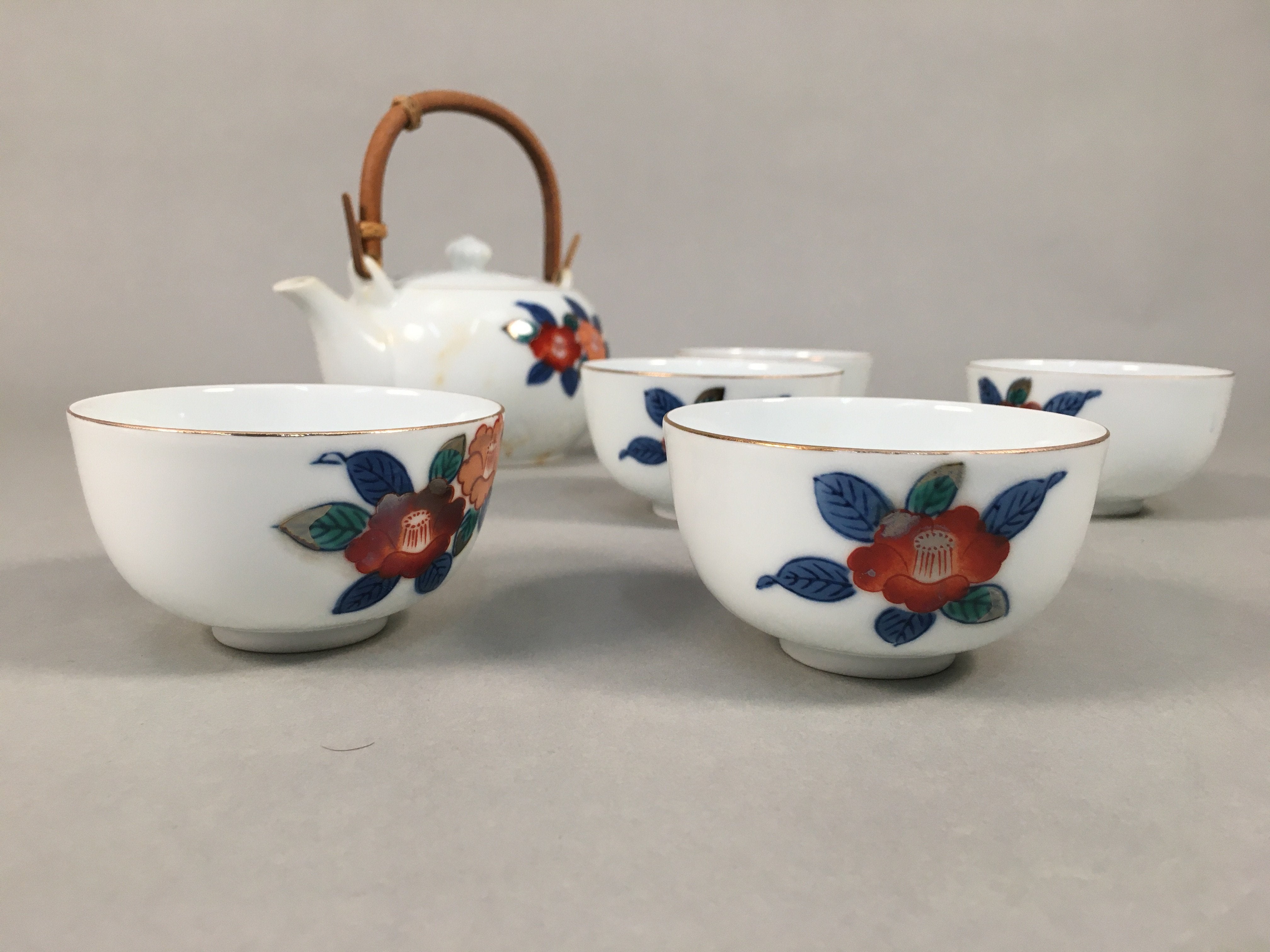 Japanese Porcelain Tea Set Arita ware Cup Pot Vtg Yunomi Kyusu Sencha PX533