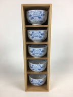 Japanese Porcelain Teacup 5pc Set Vtg Chawan Yunomi White Flower Box PX566