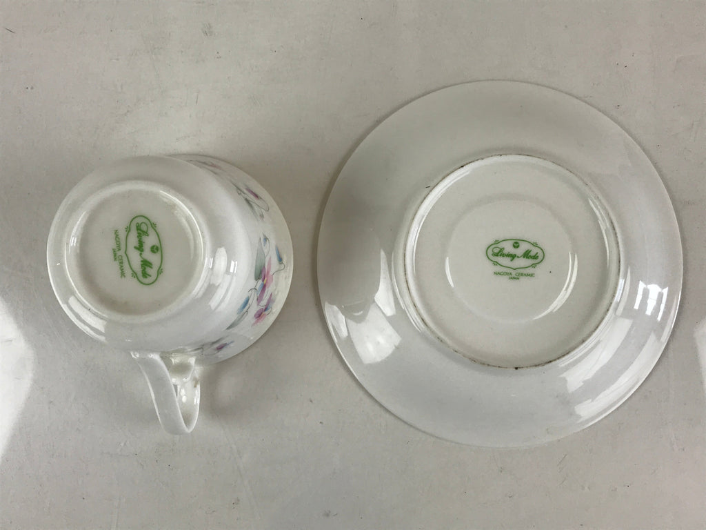 Japanese Porcelain Teacup Mug Saucer Set Vtg Nagoya Ceramic Japan Flower PY252