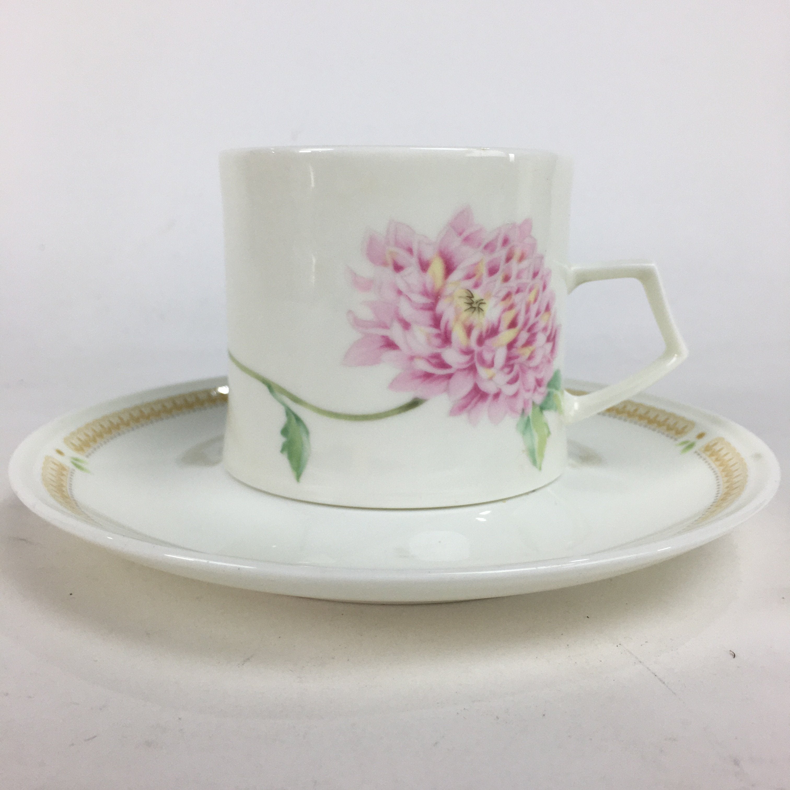 Japanese Porcelain Teacup Mug Saucer Set Vtg Narumi Bone China Flower PP681