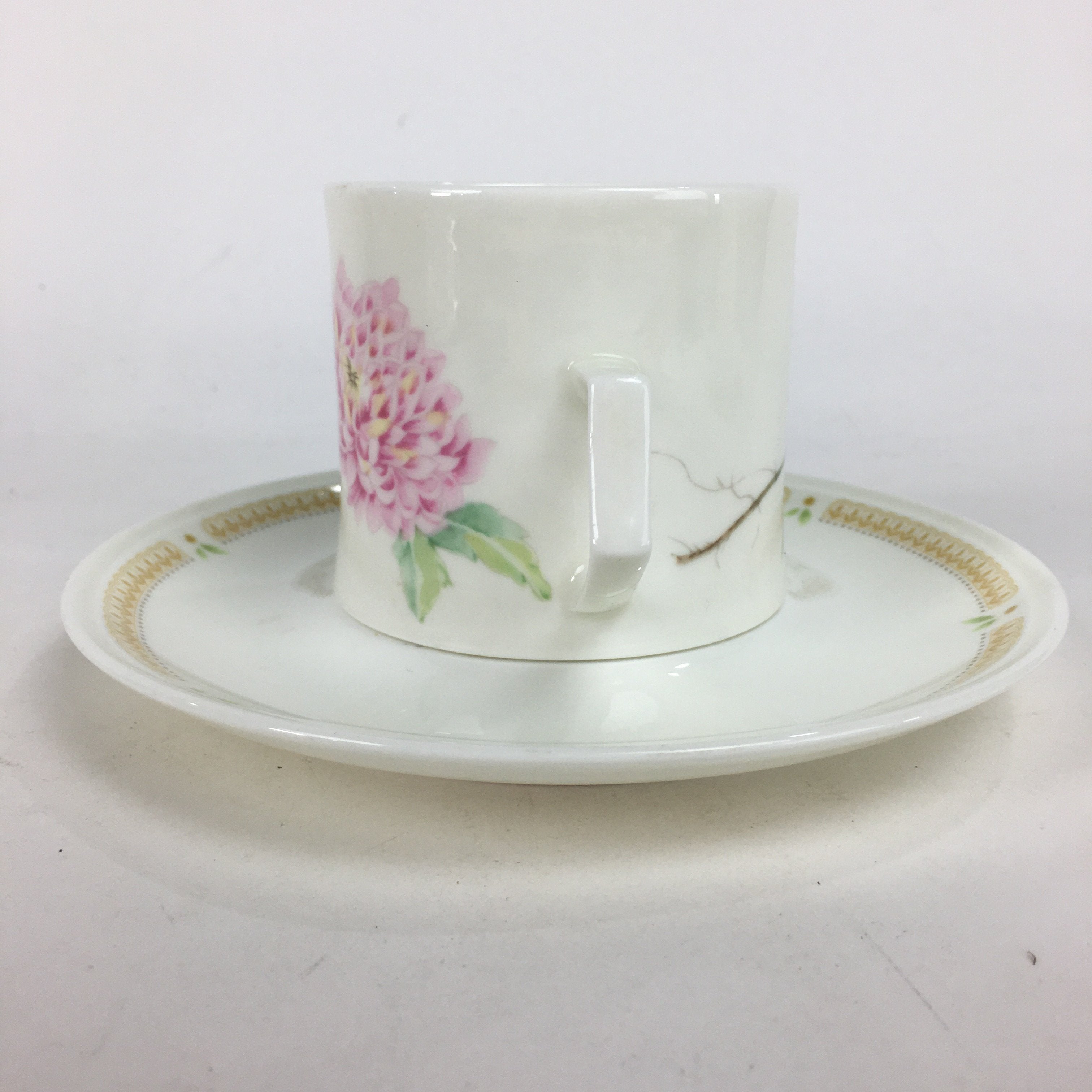 Japanese Porcelain Teacup Mug Saucer Set Vtg Narumi Bone China Flower PP681