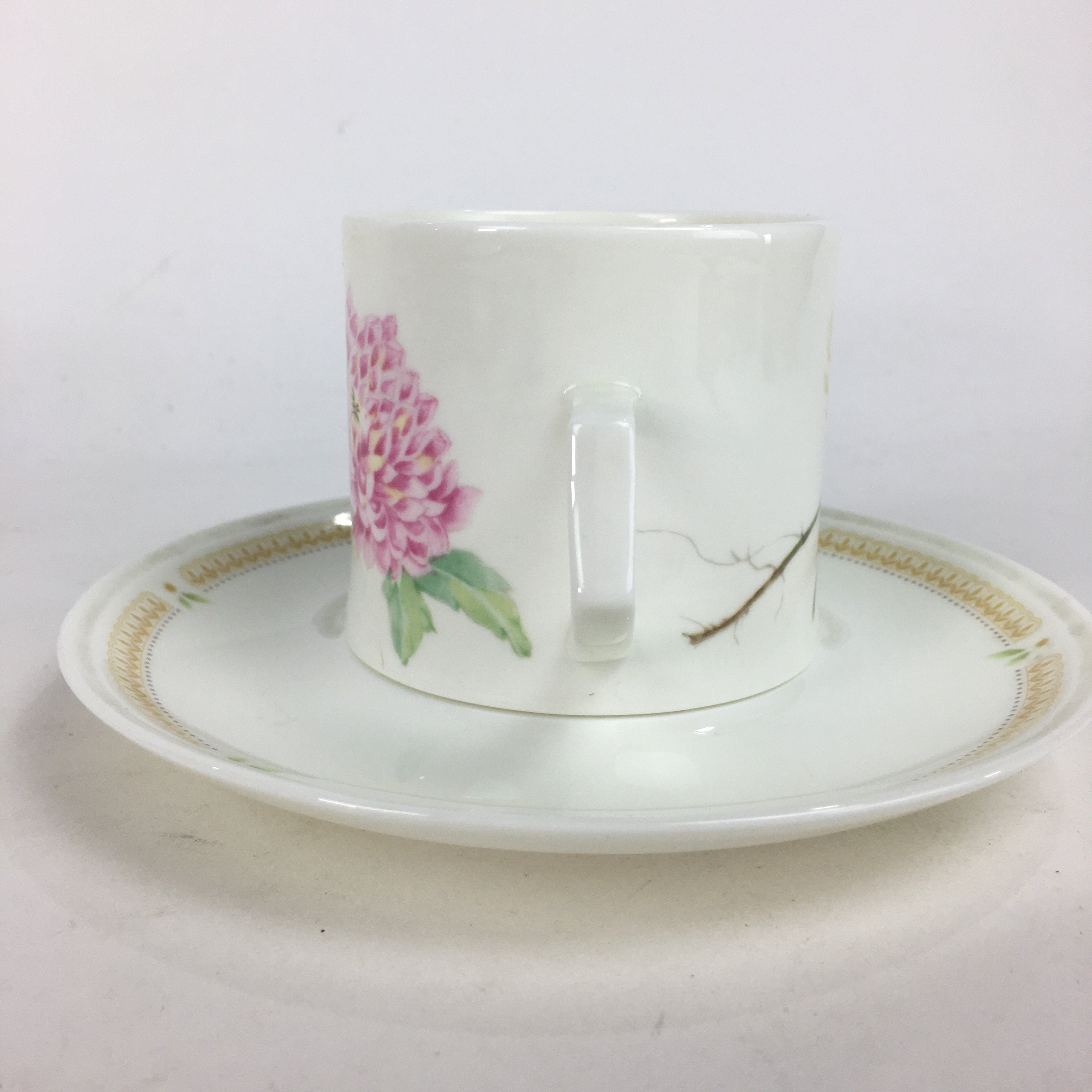 Japanese Porcelain Teacup Mug Saucer Set Vtg Narumi Bone China Flower PP682