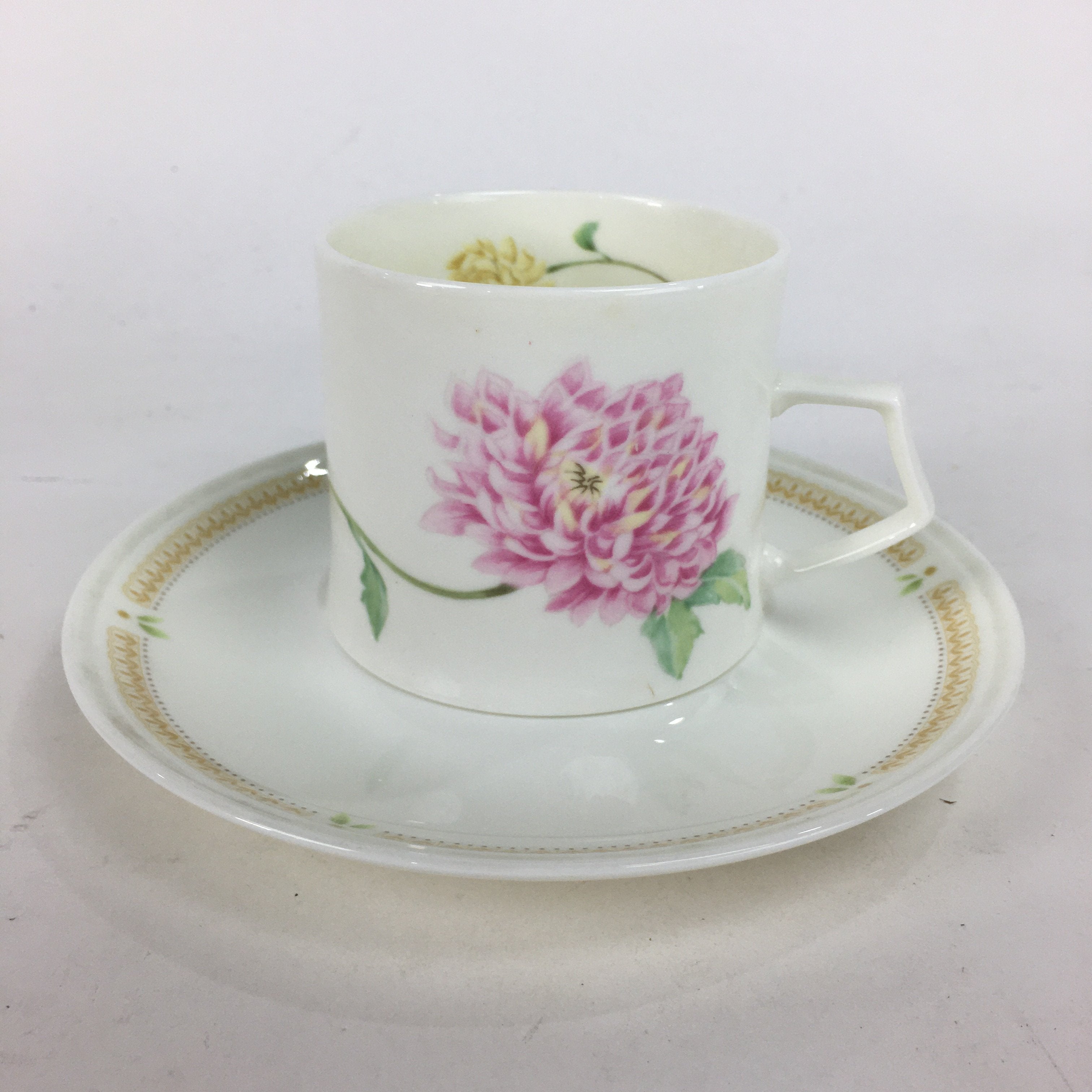 Japanese Porcelain Teacup Mug Saucer Set Vtg Narumi Bone China Flower PP682