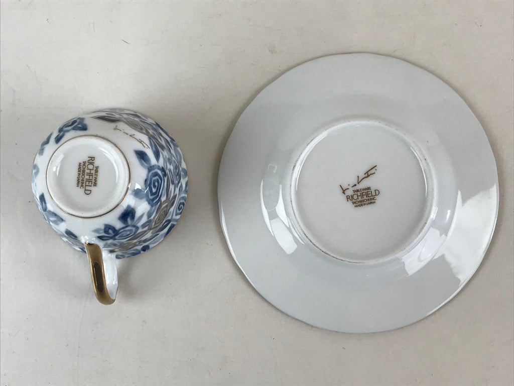 Japanese Porcelain Teacup Mug Saucer Set Vtg Tachikichi Inc Japan Blue Flower PY
