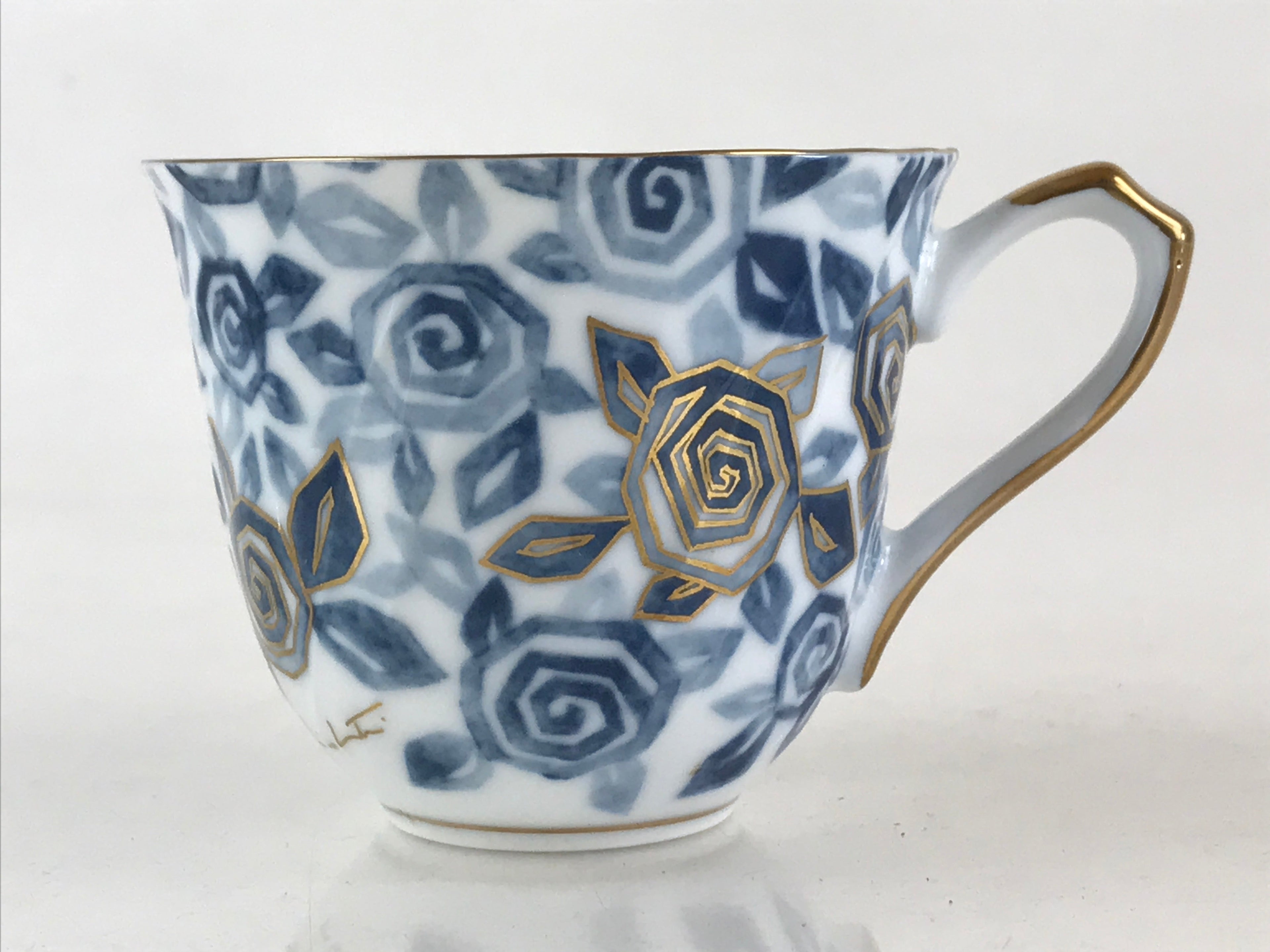 Japanese Porcelain Teacup Mug Saucer Set Vtg Tachikichi Inc Japan Blue Flower PY