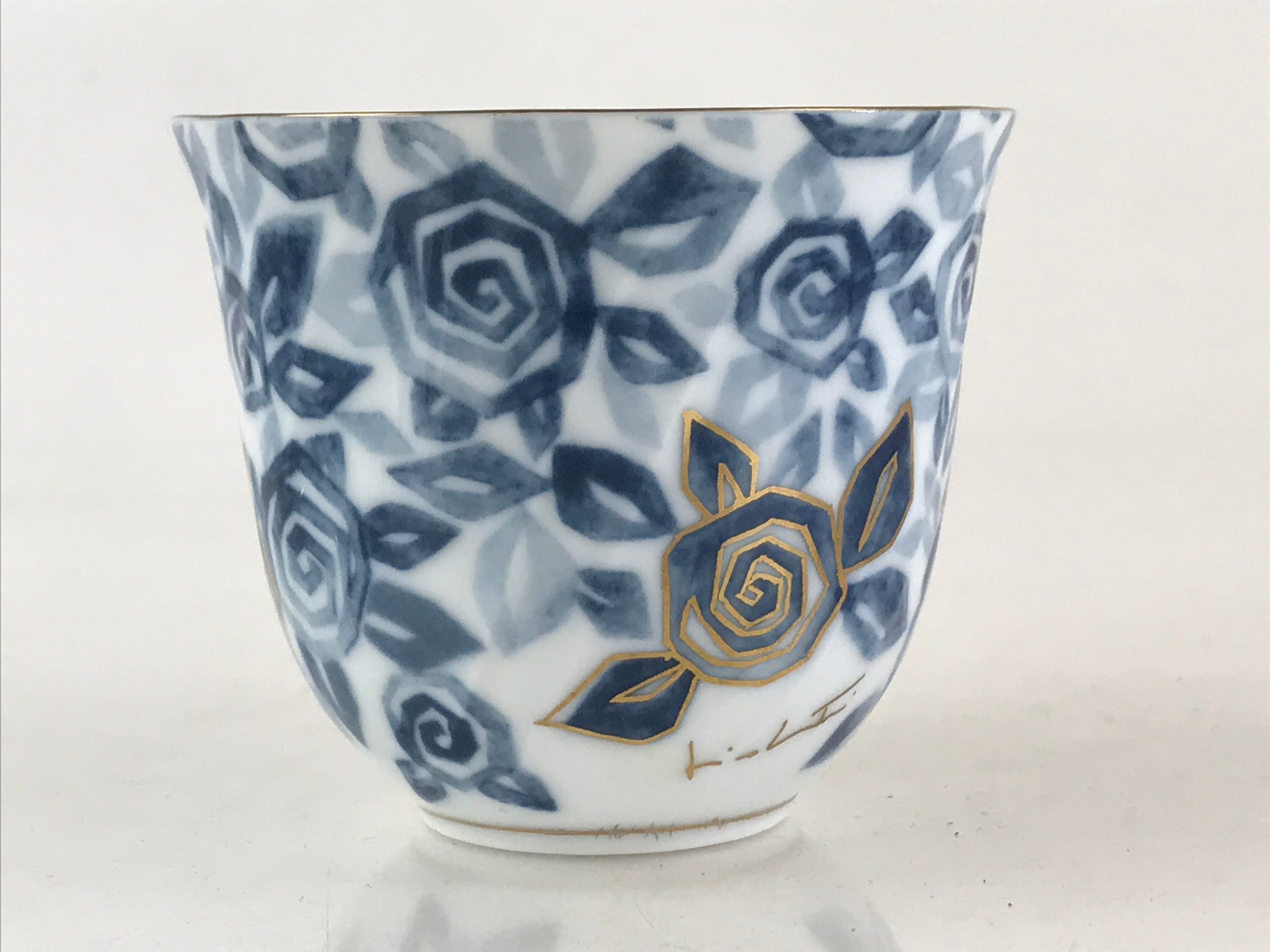 Japanese Porcelain Teacup Mug Saucer Set Vtg Tachikichi Inc Japan Blue Flower PY