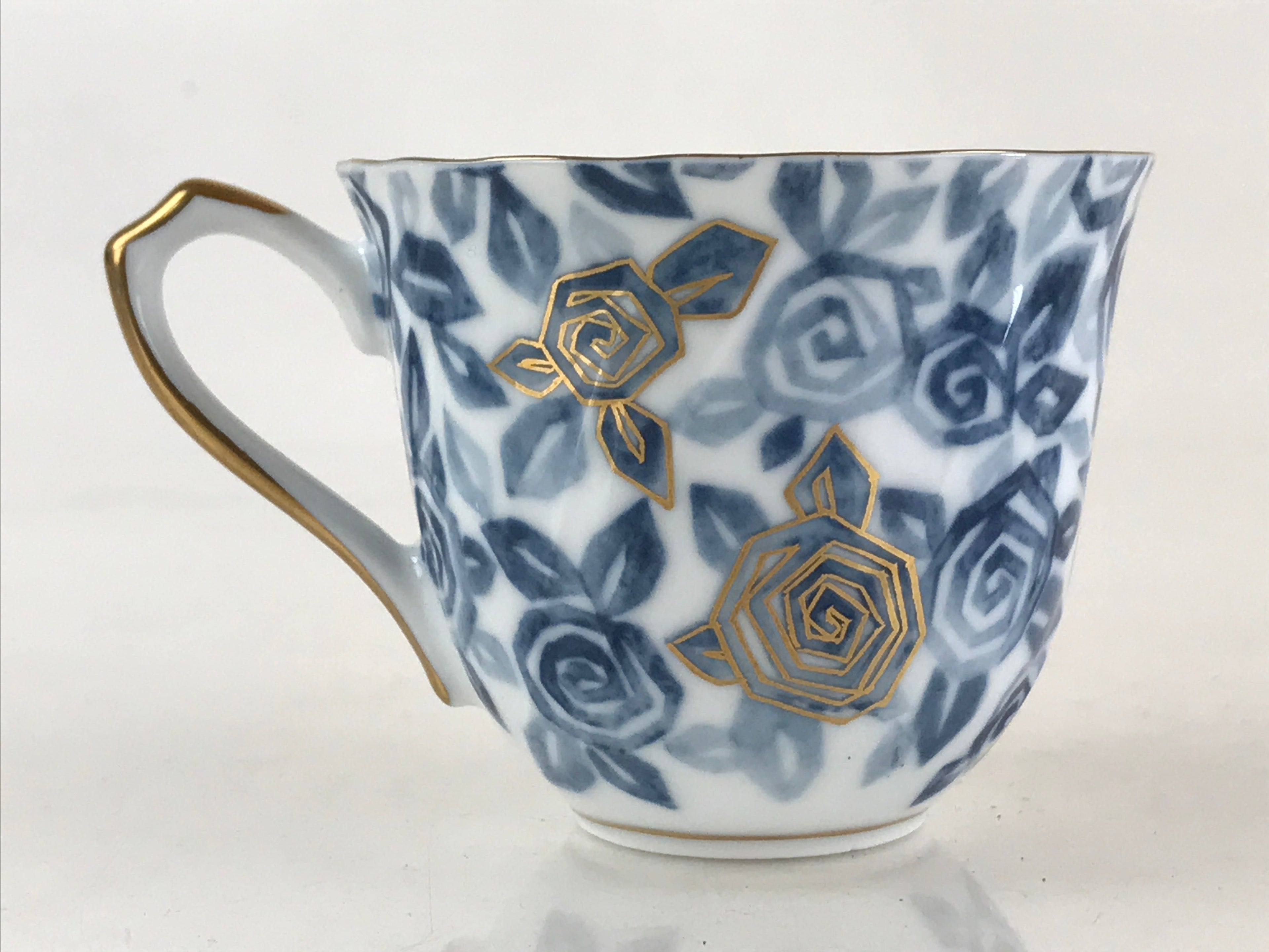 Japanese Porcelain Teacup Mug Saucer Set Vtg Tachikichi Inc Japan Blue Flower PY