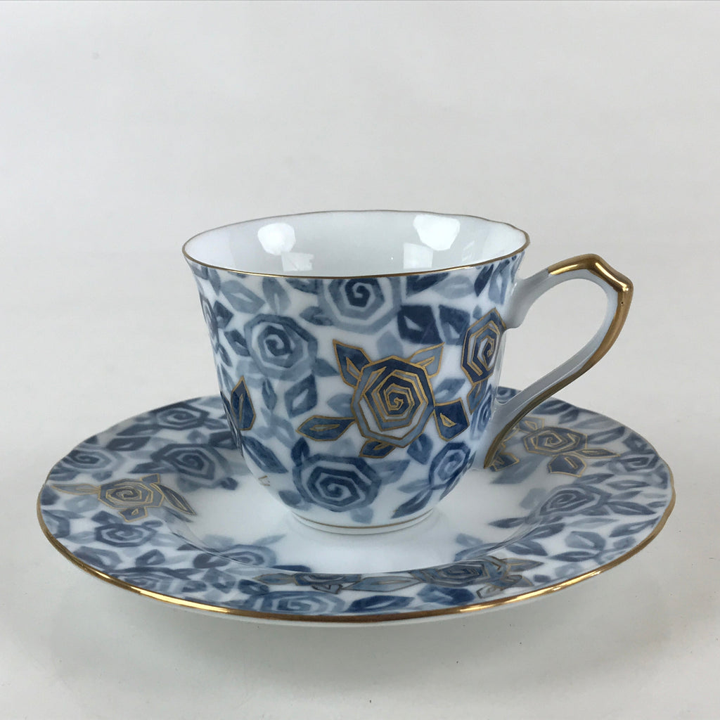 Japanese Porcelain Teacup Mug Saucer Set Vtg Tachikichi Inc Japan Blue Flower PY