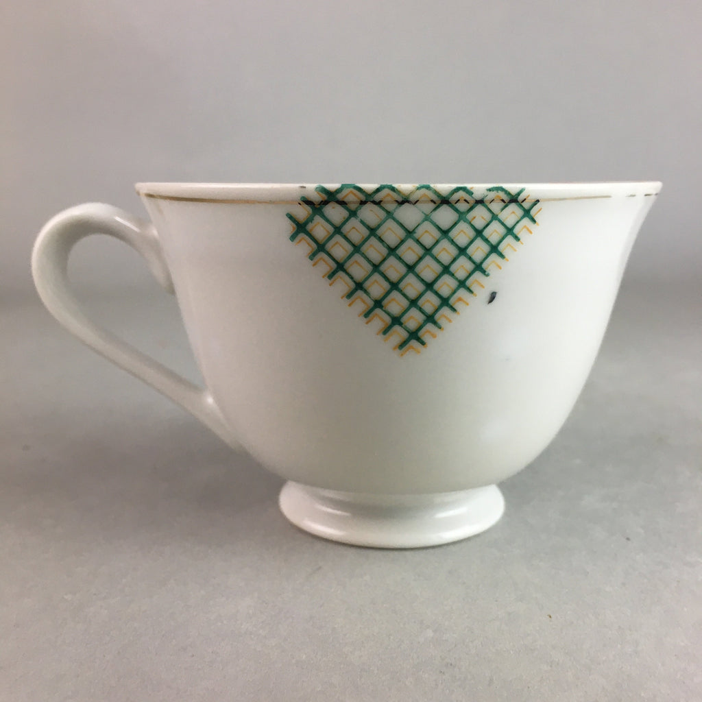 Japanese Porcelain Teacup Mug Saucer Vtg Yunomi Plate Set Plaid PP310