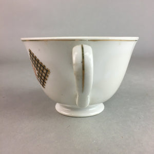 Japanese Porcelain Teacup Mug Saucer Vtg Yunomi Plate Set Plaid PP310