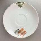 Japanese Porcelain Teacup Mug Saucer Vtg Yunomi Plate Set Plaid PP310