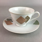 Japanese Porcelain Teacup Mug Saucer Vtg Yunomi Plate Set Plaid PP310
