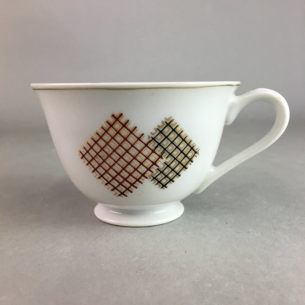 Japanese Porcelain Teacup Mug Saucer Vtg Yunomi Plate Set Plaid PP311