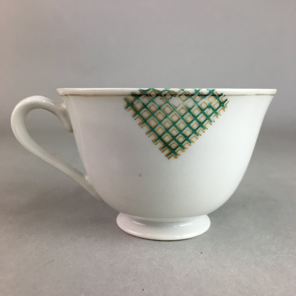 Japanese Porcelain Teacup Mug Saucer Vtg Yunomi Plate Set Plaid PP311