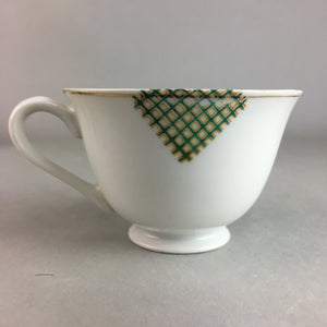 Japanese Porcelain Teacup Mug Saucer Vtg Yunomi Plate Set Plaid PP312