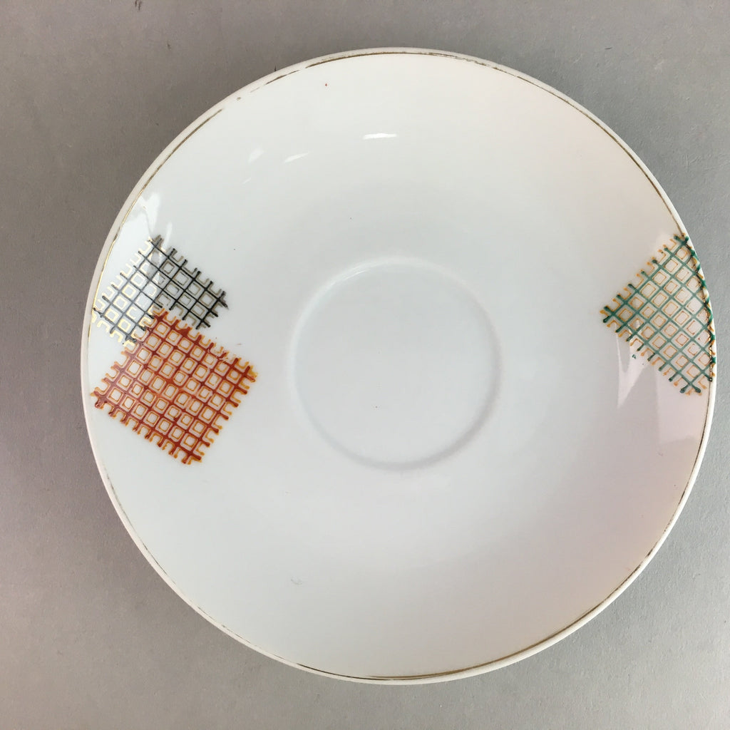 Japanese Porcelain Teacup Mug Saucer Vtg Yunomi Plate Set Plaid PP312