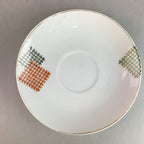 Japanese Porcelain Teacup Mug Saucer Vtg Yunomi Plate Set Plaid PP312