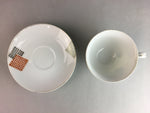 Japanese Porcelain Teacup Mug Saucer Vtg Yunomi Plate Set Plaid PP312