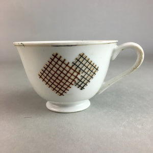 Japanese Porcelain Teacup Mug Saucer Vtg Yunomi Plate Set Plaid PP313