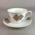 Japanese Porcelain Teacup Mug Saucer Vtg Yunomi Plate Set Plaid PP313