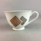 Japanese Porcelain Teacup Mug Saucer Vtg Yunomi Plate Set Plaid PP314