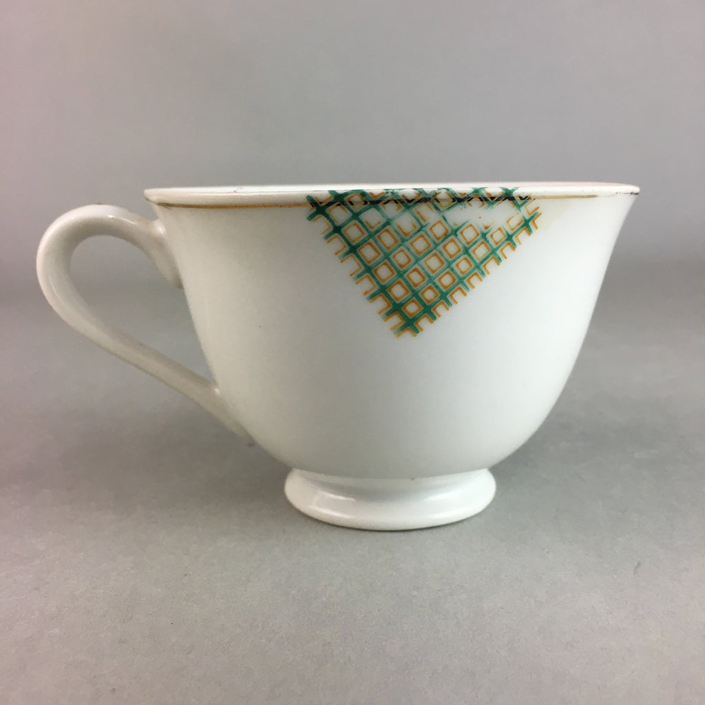 Japanese Porcelain Teacup Mug Saucer Vtg Yunomi Plate Set Plaid PP314