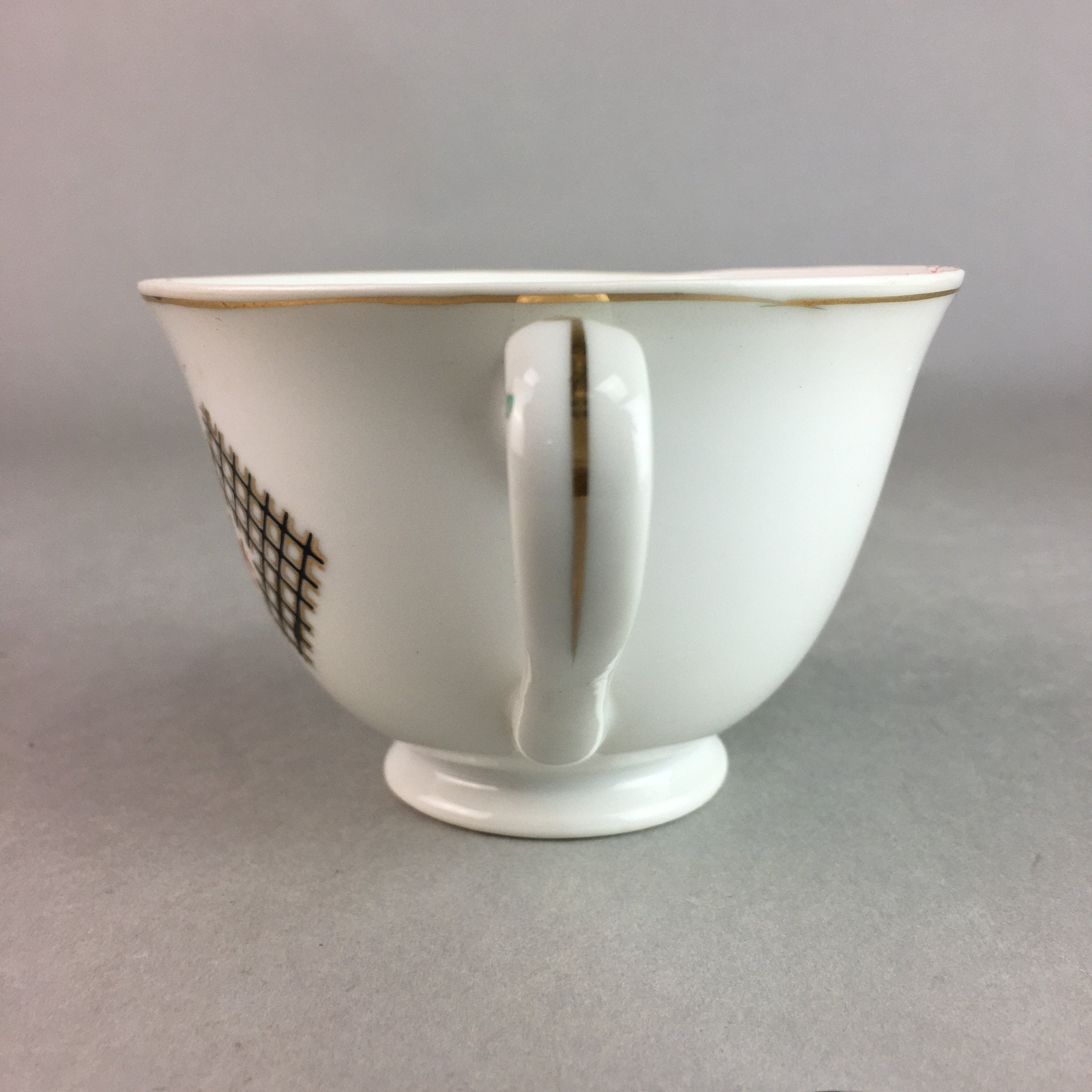 Japanese Porcelain Teacup Mug Saucer Vtg Yunomi Plate Set Plaid PP314