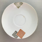 Japanese Porcelain Teacup Mug Saucer Vtg Yunomi Plate Set Plaid PP314