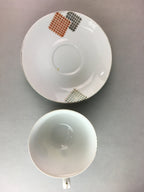 Japanese Porcelain Teacup Mug Saucer Vtg Yunomi Plate Set Plaid PP314