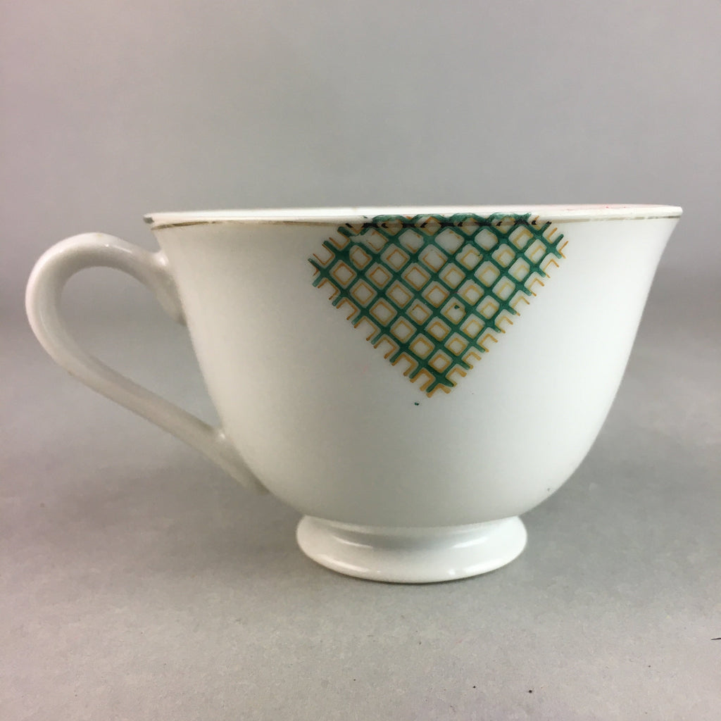 Japanese Porcelain Teacup Mug Saucer Vtg Yunomi Plate Set Plaid PP315