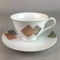 Japanese Porcelain Teacup Mug Saucer Vtg Yunomi Plate Set Plaid PP315