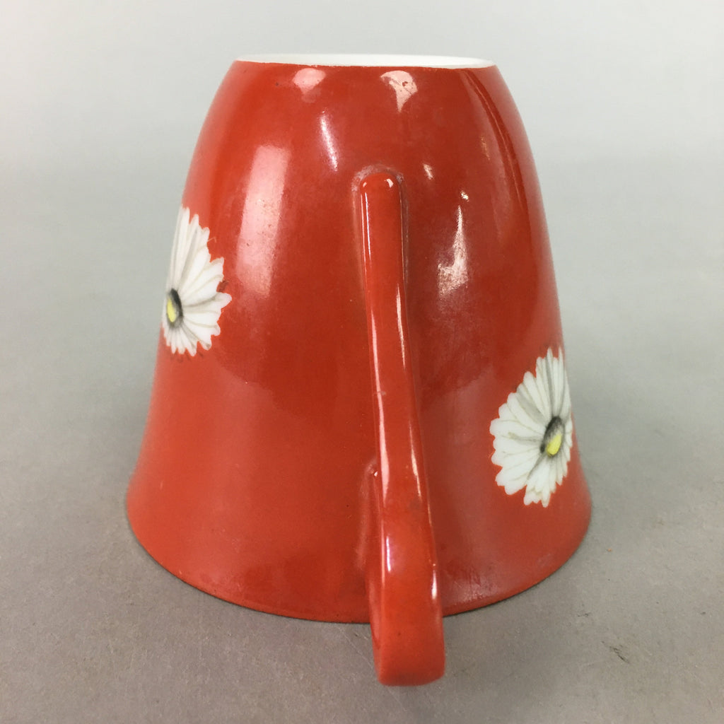 Japanese Porcelain Teacup Mug Vtg Yunomi Floral Red White PT967