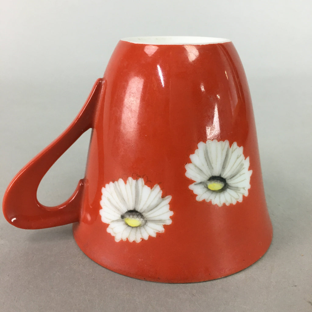 Japanese Porcelain Teacup Mug Vtg Yunomi Floral Red White PT967