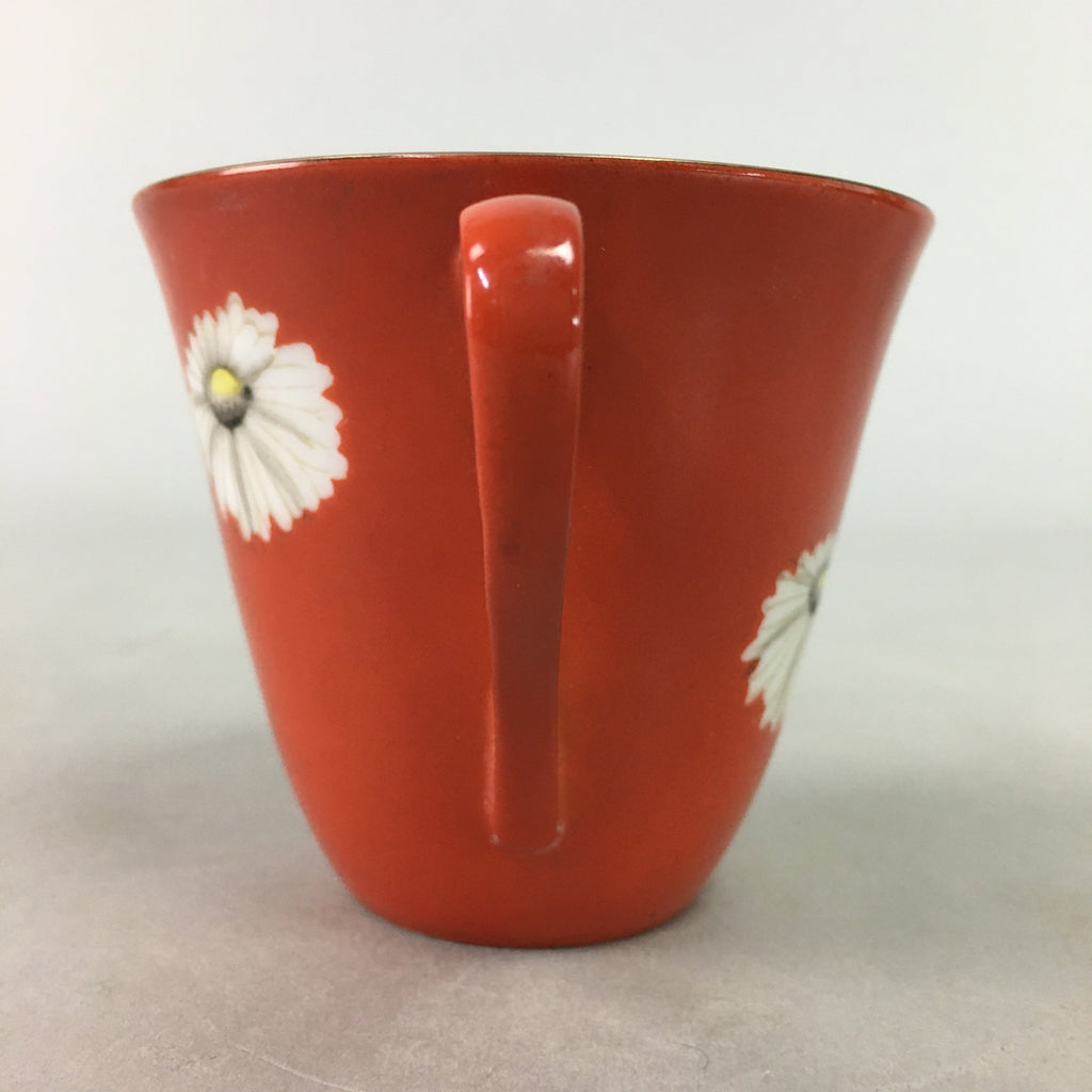 Japanese Porcelain Teacup Mug Vtg Yunomi Floral Red White PT967
