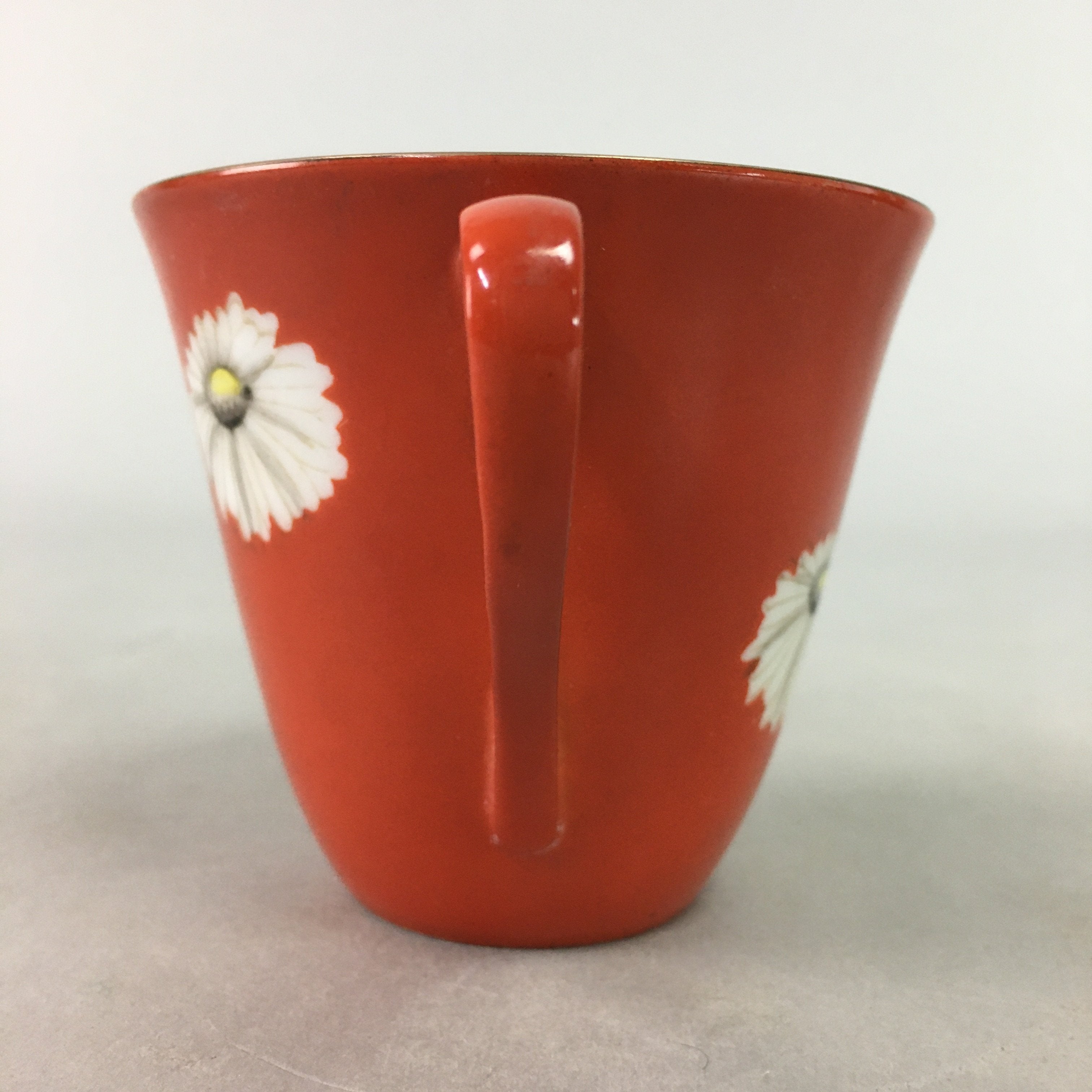 Japanese Porcelain Teacup Mug Vtg Yunomi Floral Red White PT967