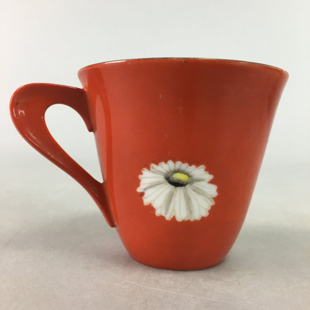 Japanese Porcelain Teacup Mug Vtg Yunomi Floral Red White PT967