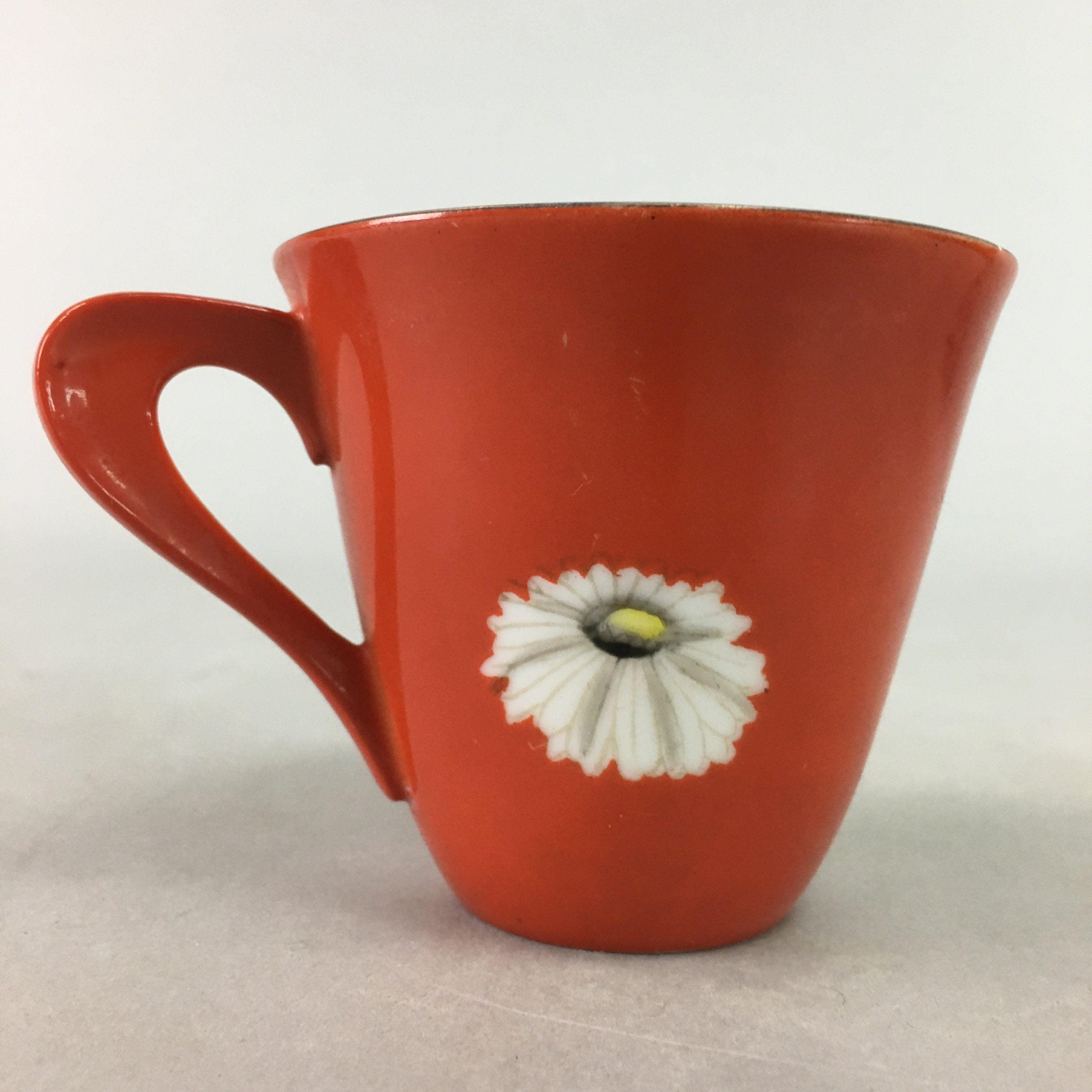 Japanese Porcelain Teacup Mug Vtg Yunomi Floral Red White PT967
