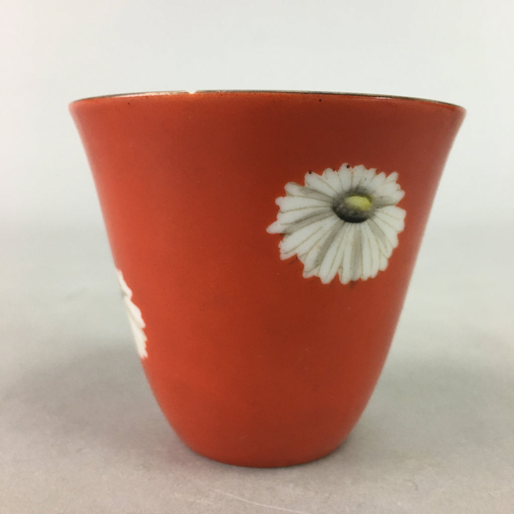 Japanese Porcelain Teacup Mug Vtg Yunomi Floral Red White PT967