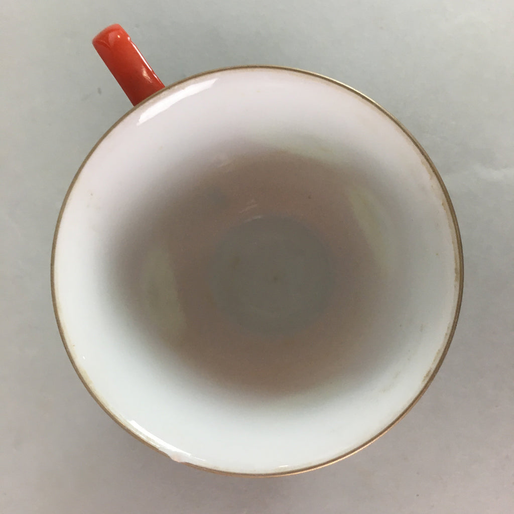 Japanese Porcelain Teacup Mug Vtg Yunomi Floral Red White PT967