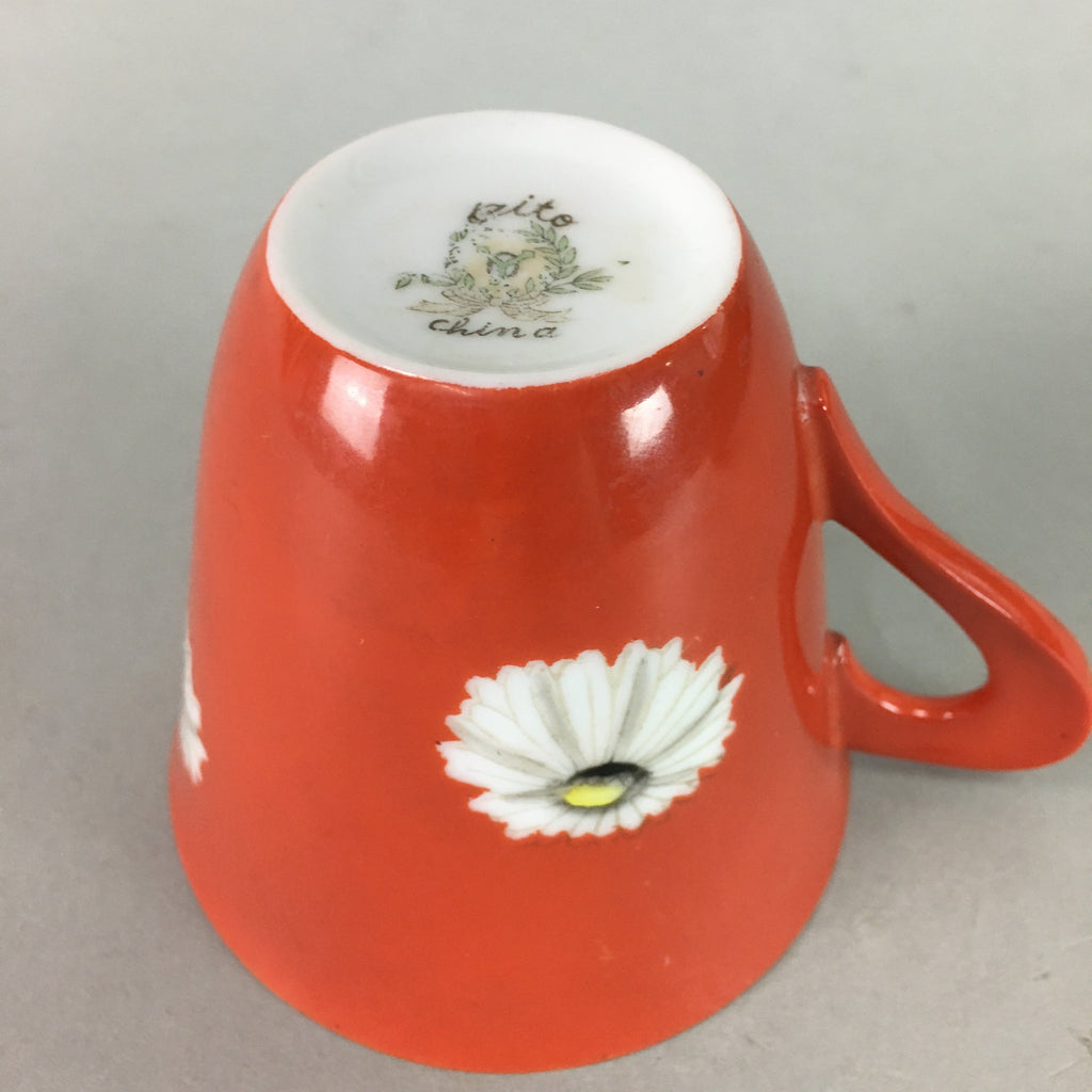 Japanese Porcelain Teacup Mug Vtg Yunomi Floral Red White PT967