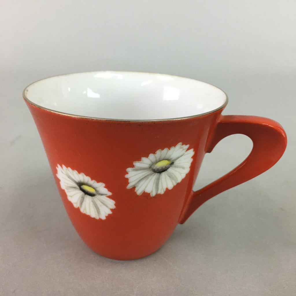 Japanese Porcelain Teacup Mug Vtg Yunomi Floral Red White PT967