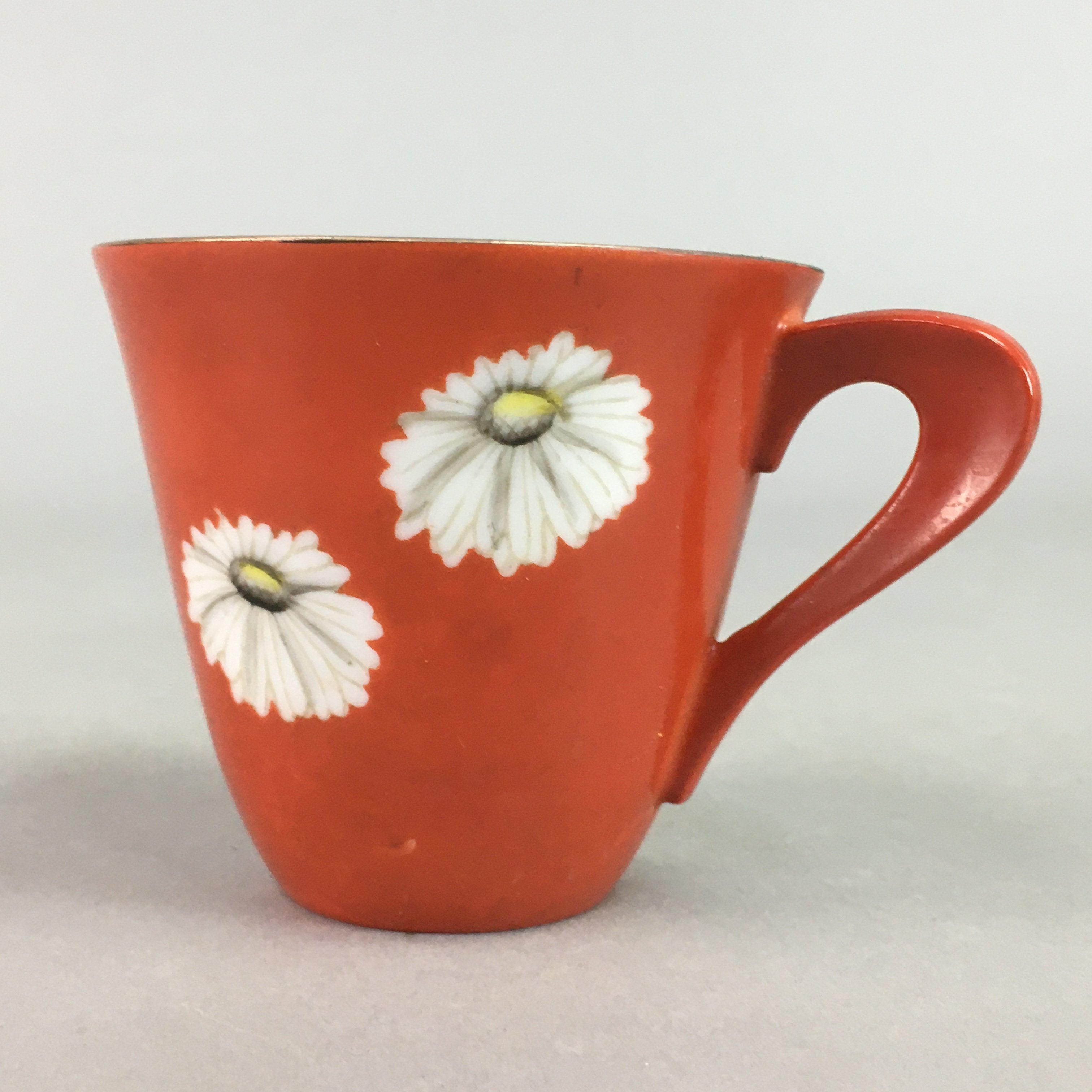 Japanese Porcelain Teacup Mug Vtg Yunomi Floral Red White PT968