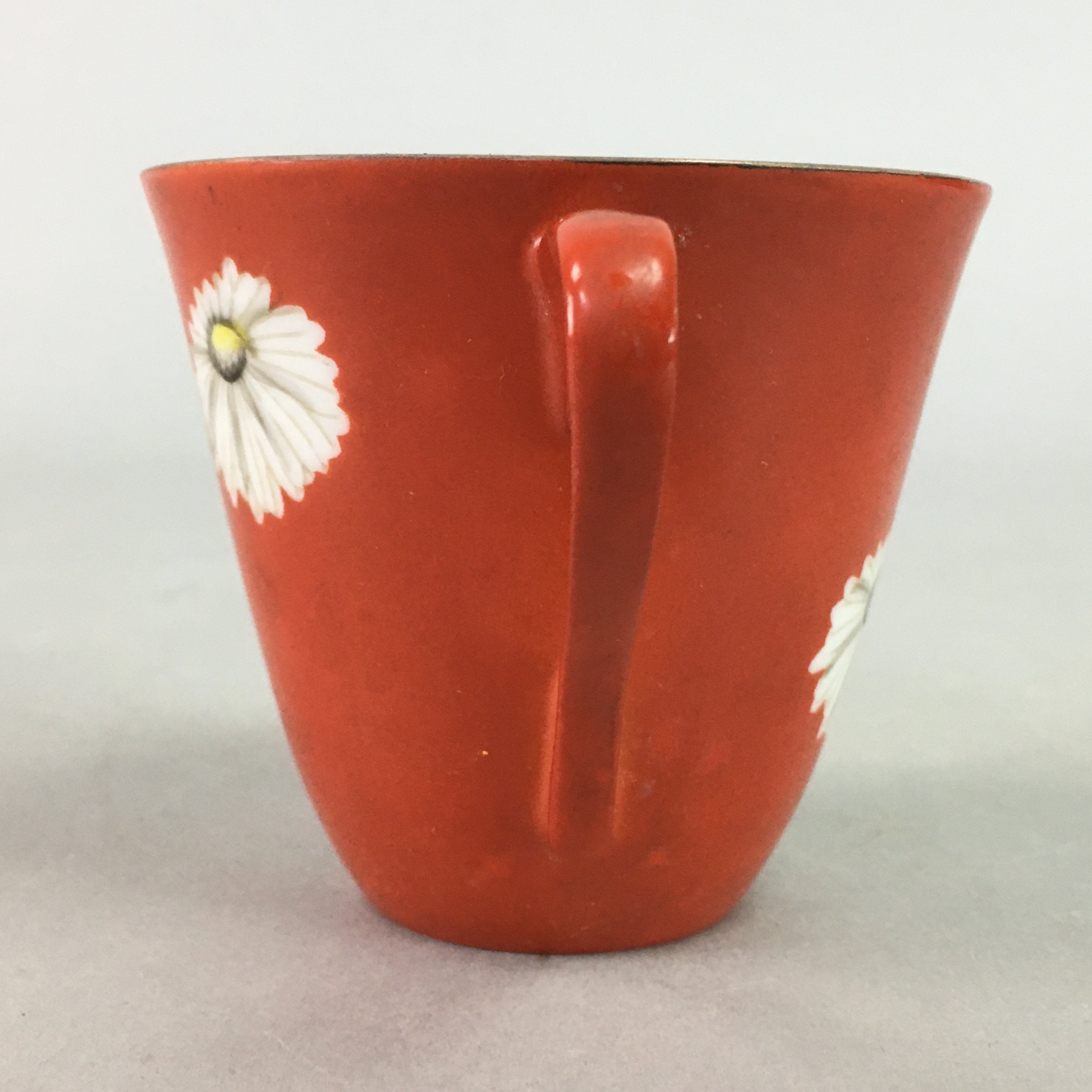 Japanese Porcelain Teacup Mug Vtg Yunomi Floral Red White PT968
