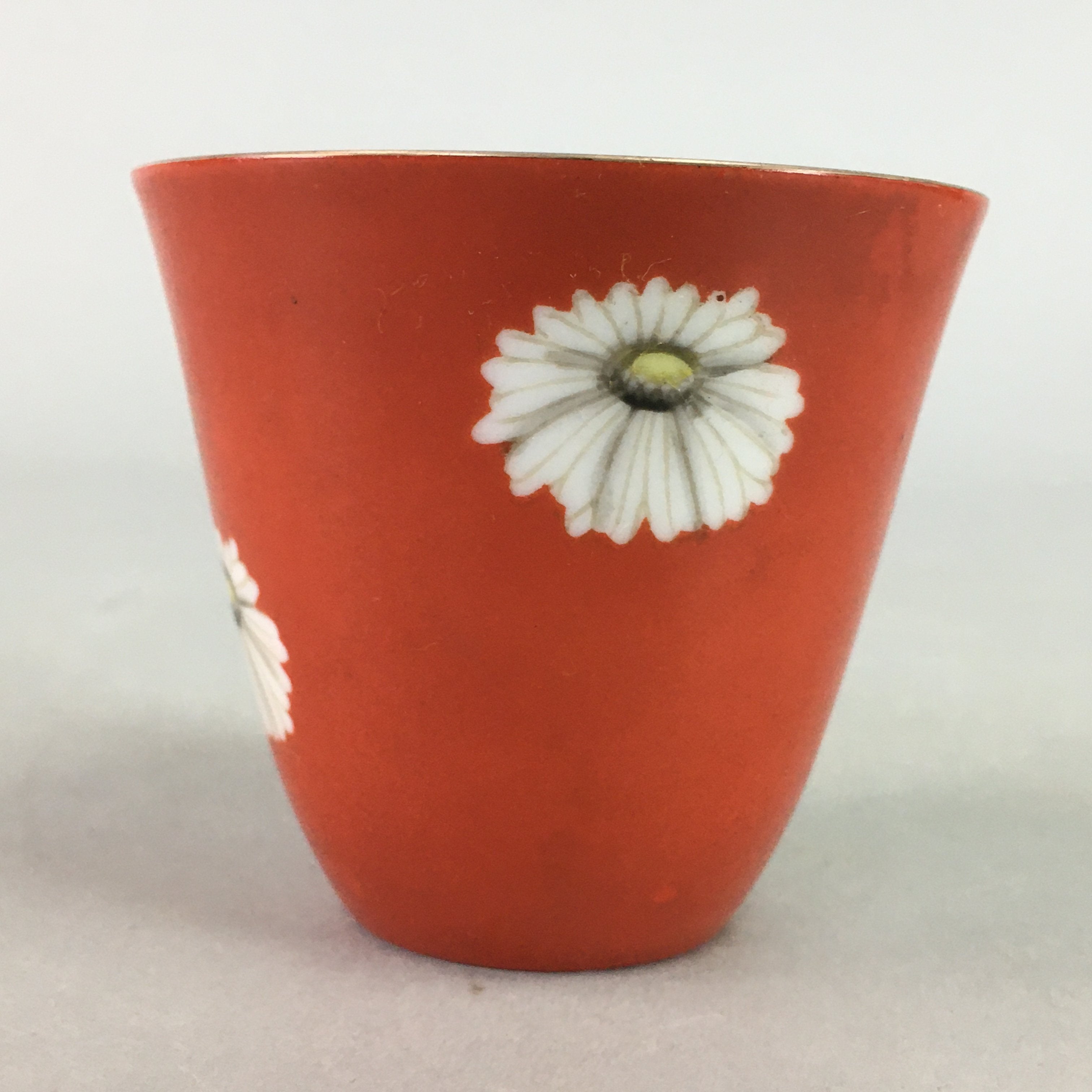 Japanese Porcelain Teacup Mug Vtg Yunomi Floral Red White PT968