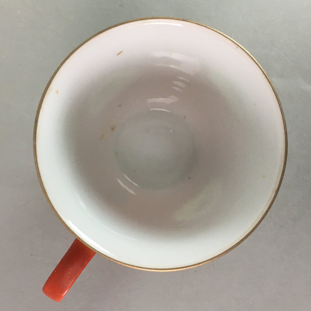 Japanese Porcelain Teacup Mug Vtg Yunomi Floral Red White PT968