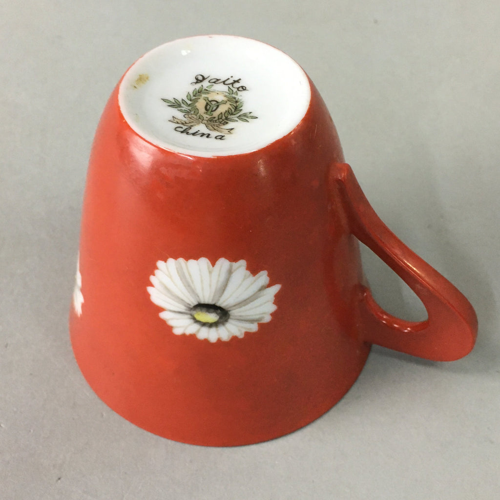 Japanese Porcelain Teacup Mug Vtg Yunomi Floral Red White PT968